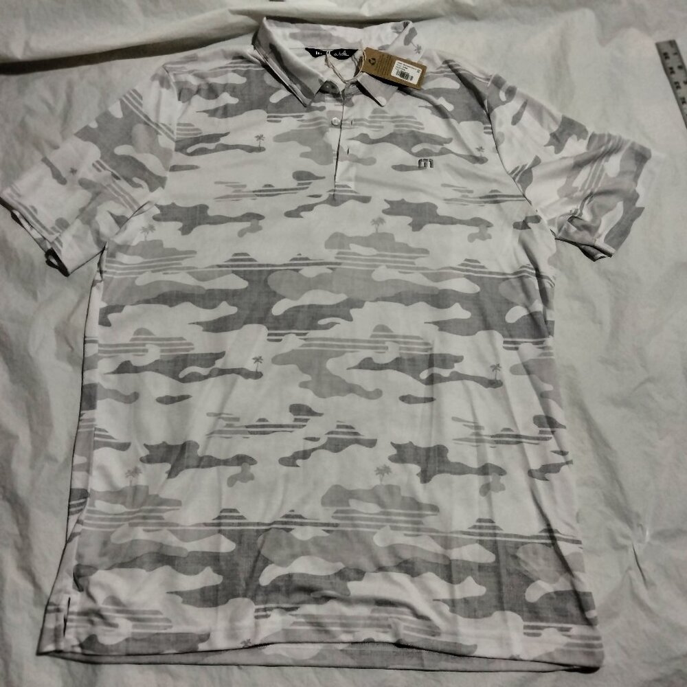 Travis Mathew Beachside Stealth Golf Polo Shirt Mens 2XL White Camo 1MY588 NWT